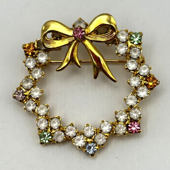 Vintage Christmas Brooch Lot Danecraft & NR Signed Reindeer, Trees, Wreath - Picture 6 of 10